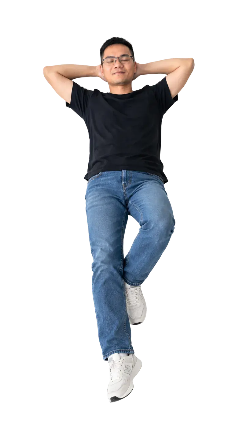 Standing portrait against a neutral background
